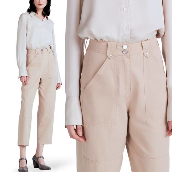 New $325 DEREK LAM 10 CROSBY Peirson Utility Ankle Barrel Pants Twill Khaki Tan - Picture 1 of 14